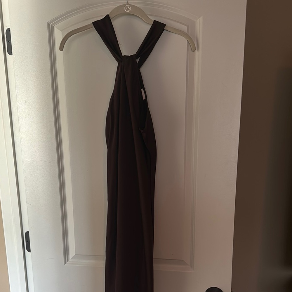 Elegant Chocolate Brown Halter Dress
